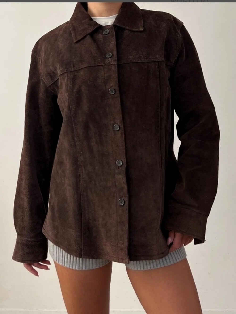 Vintage Dark Brown Suede Button Front Jacket By Nygard Collection, Sz 14